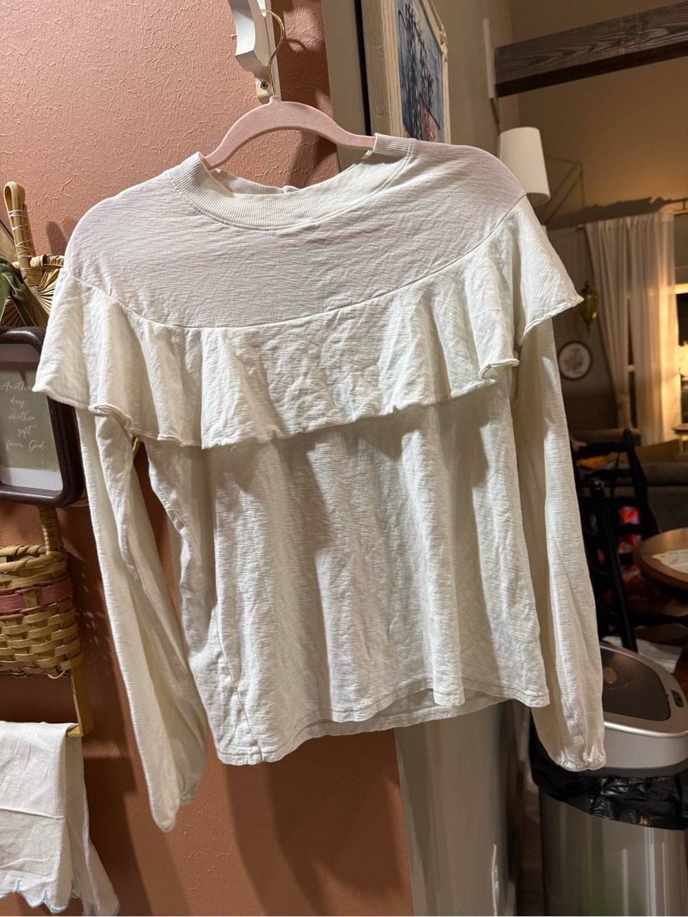 Nation LTD Cream Ruffle Yoke Long-Sleeve Tee